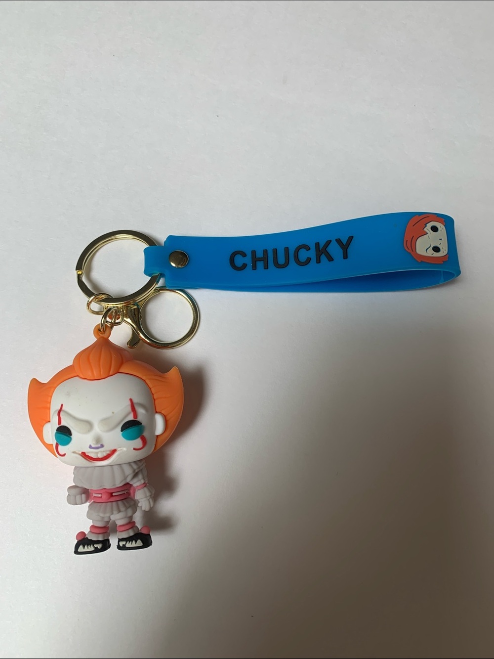Chucky Horror cute Keychain w/Blue Strap & Orange Figure. Pre-Owned. Size:2.5